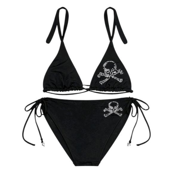 Victoria's Secret Other - Victoria's Secret Rhinestone Black Skull Bikini Set Small Medium